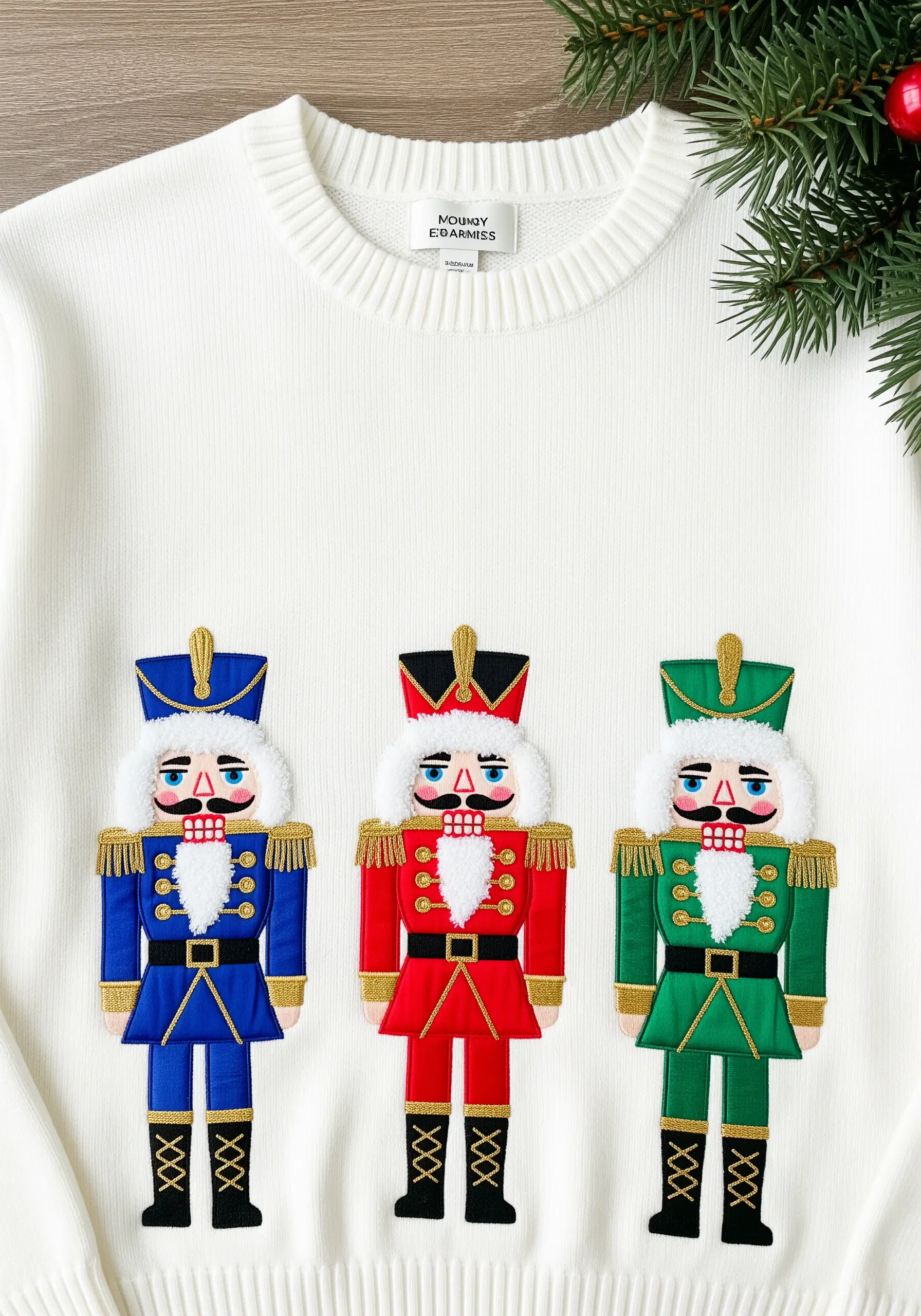 Trio of colorful nutcrackers made from layered felt and embroidery.
