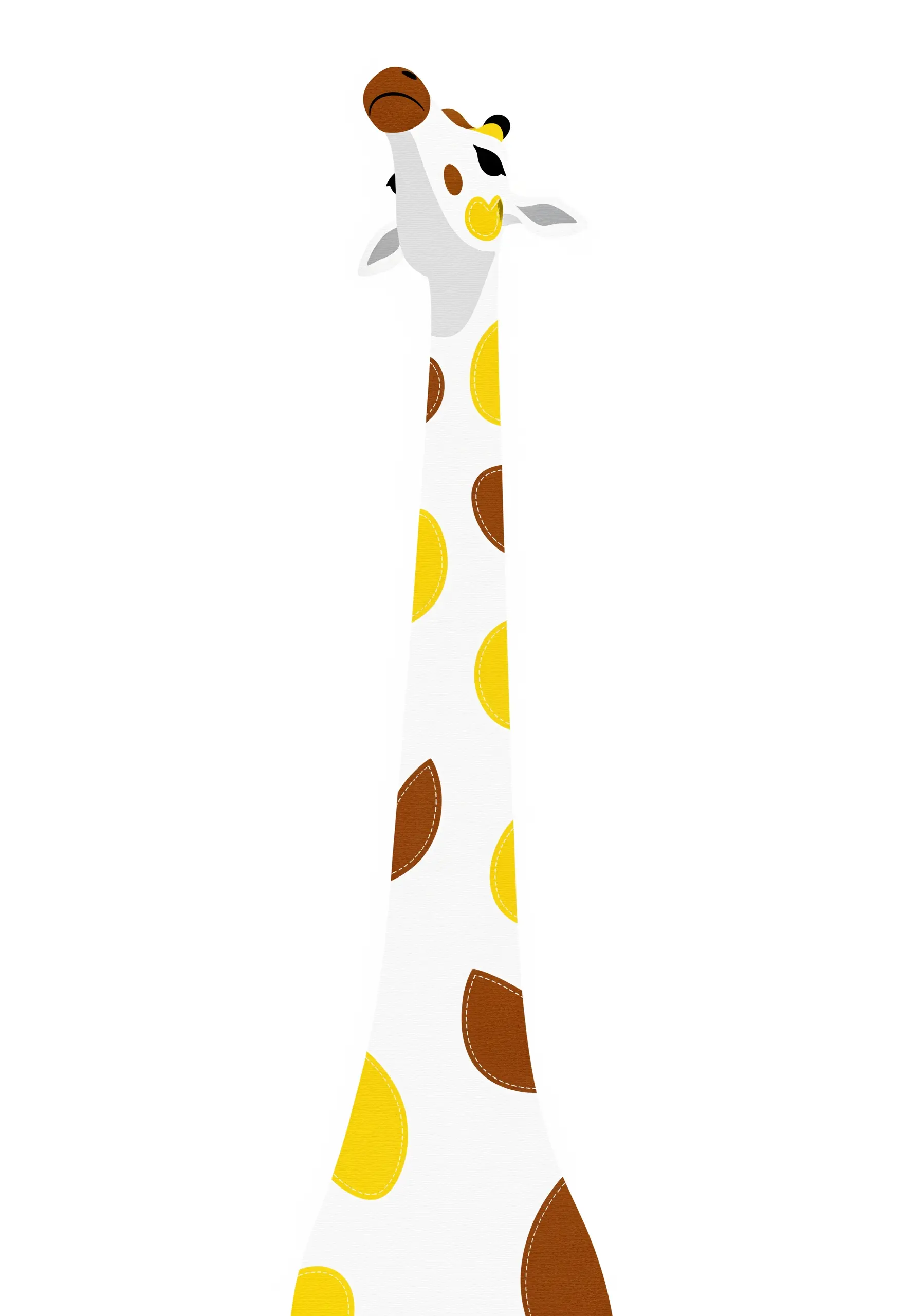 Giraffe neck and head embroidery using flat color blocks for spots