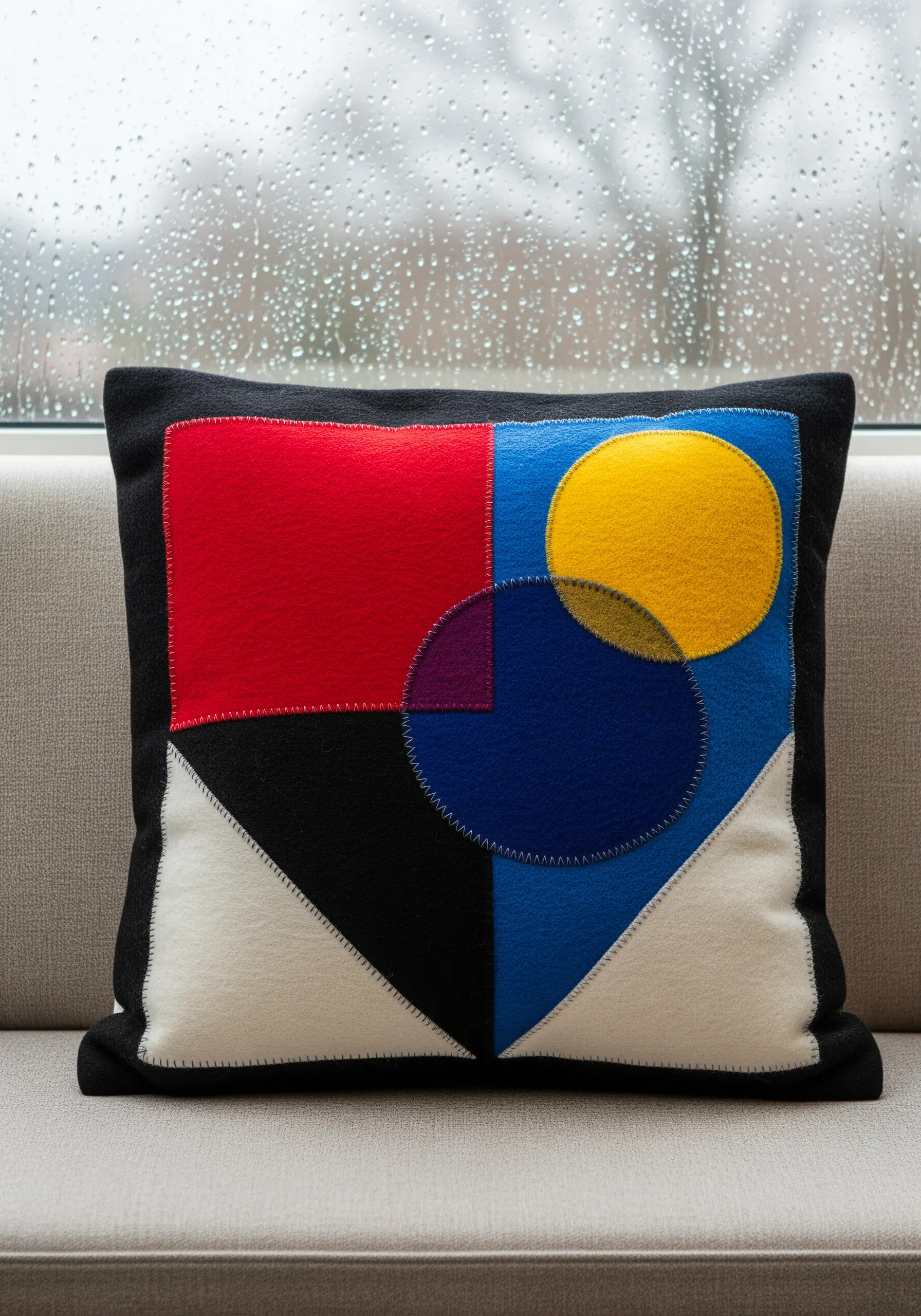 Geometric felt appliqué pillow design