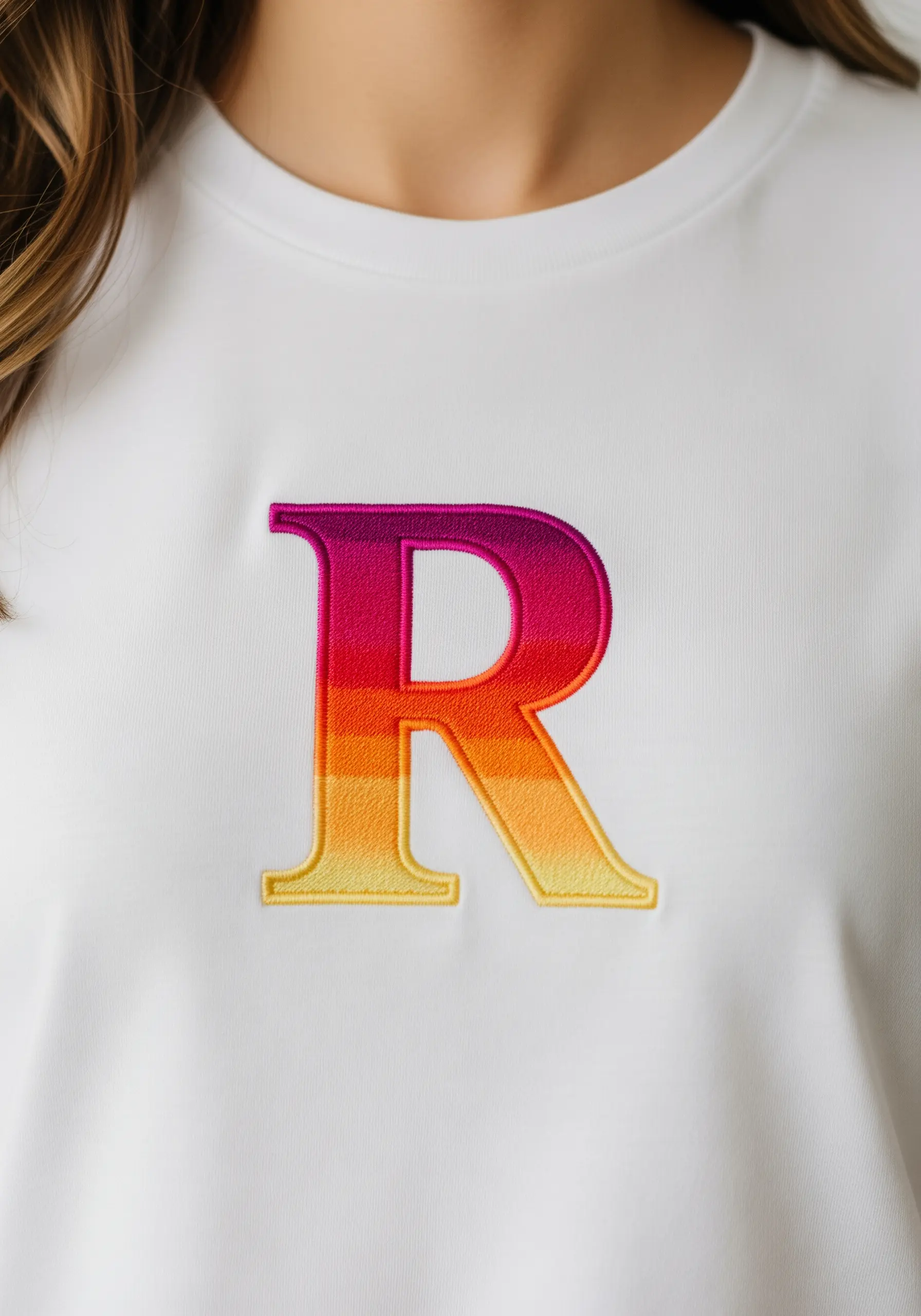 A perfectly smooth gradient from magenta to orange to yellow inside the letter 'R'.