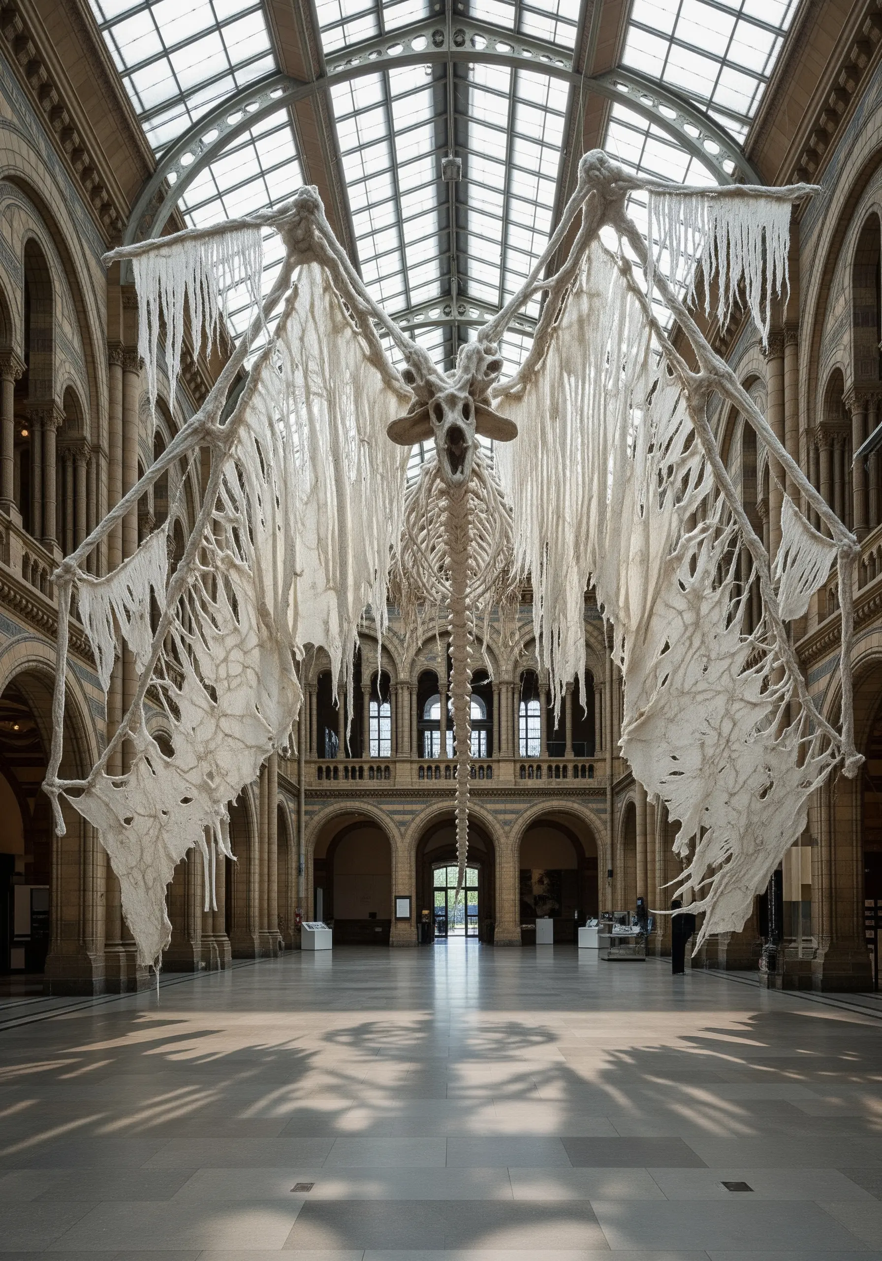 A freestanding lace structure of a skeleton created with thread and soluble stabilizer.
