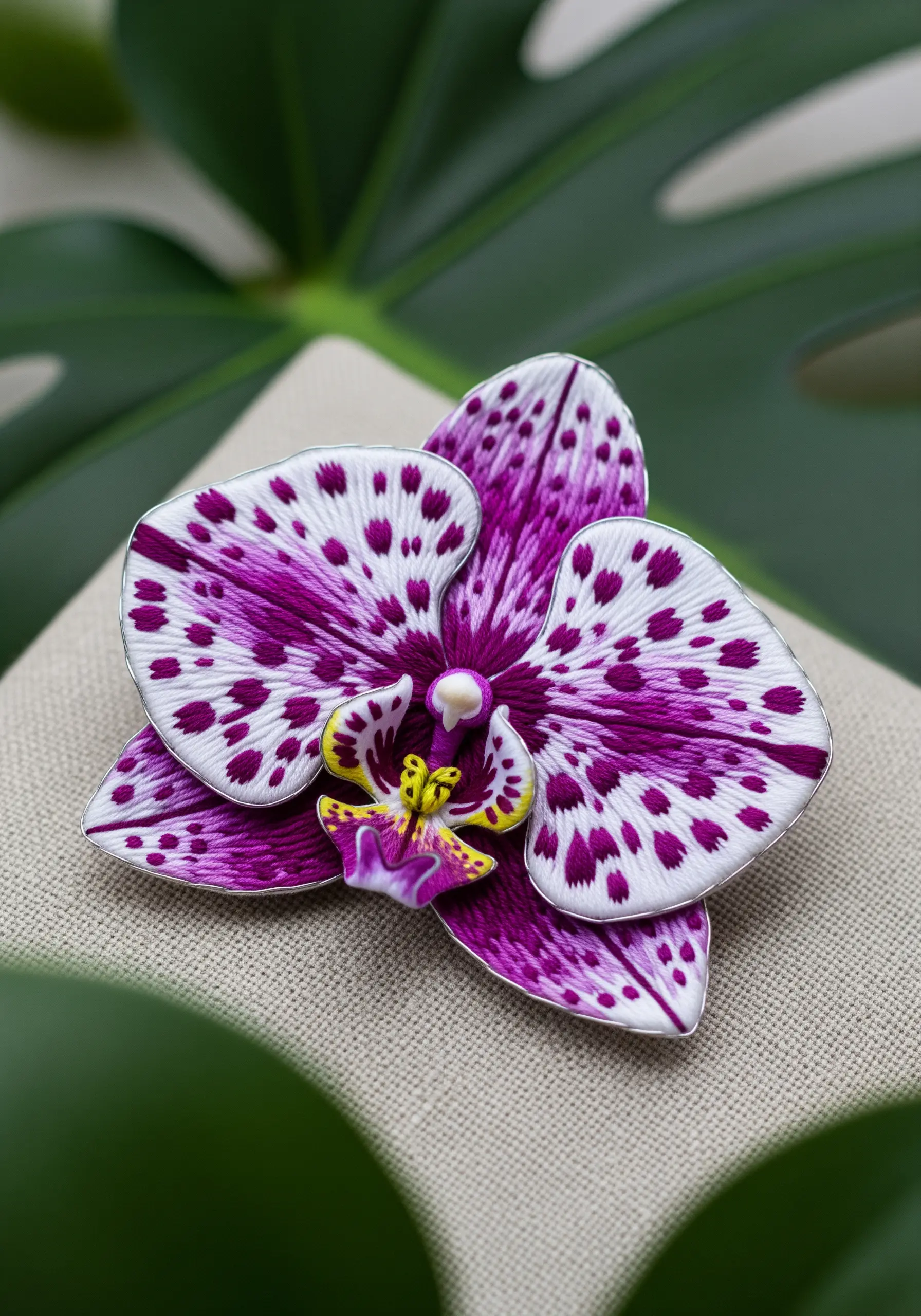 Purple spotted orchid embroidery with intricate petal patterns