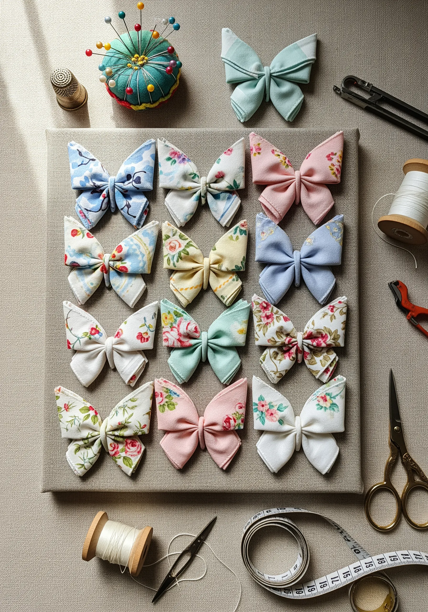 Fabric folded origami butterflies on canvas board