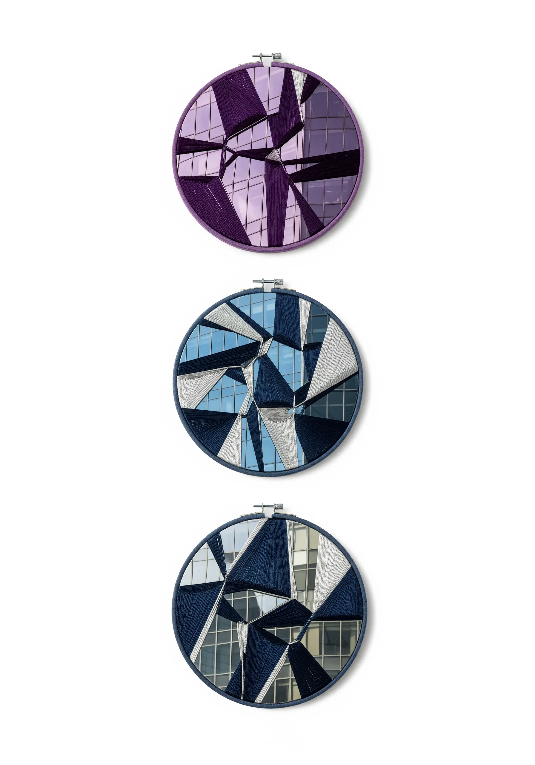 Abstract purple and grey geometric embroidery shards