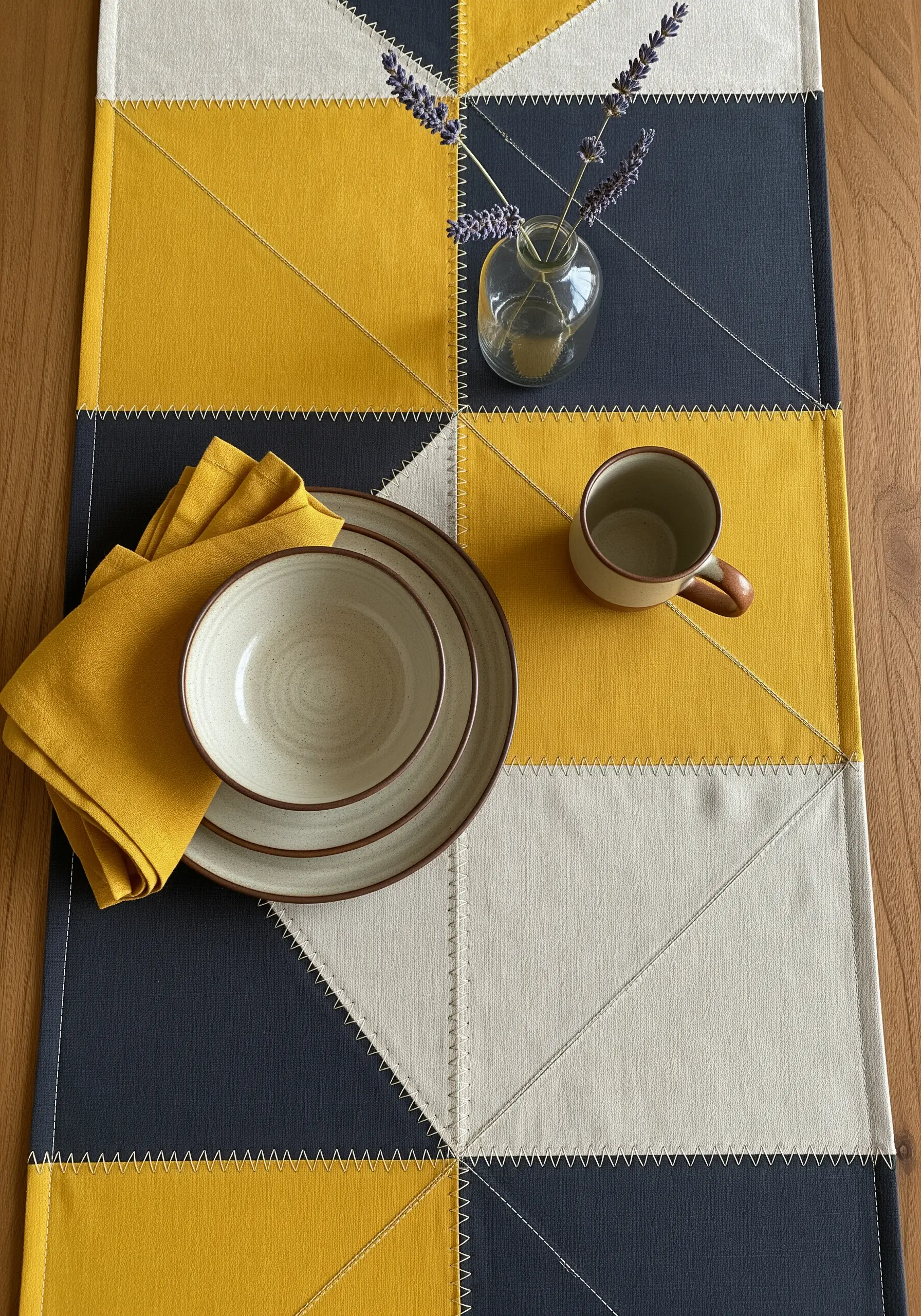 Zig-zag stitch joinery for geometric table runners