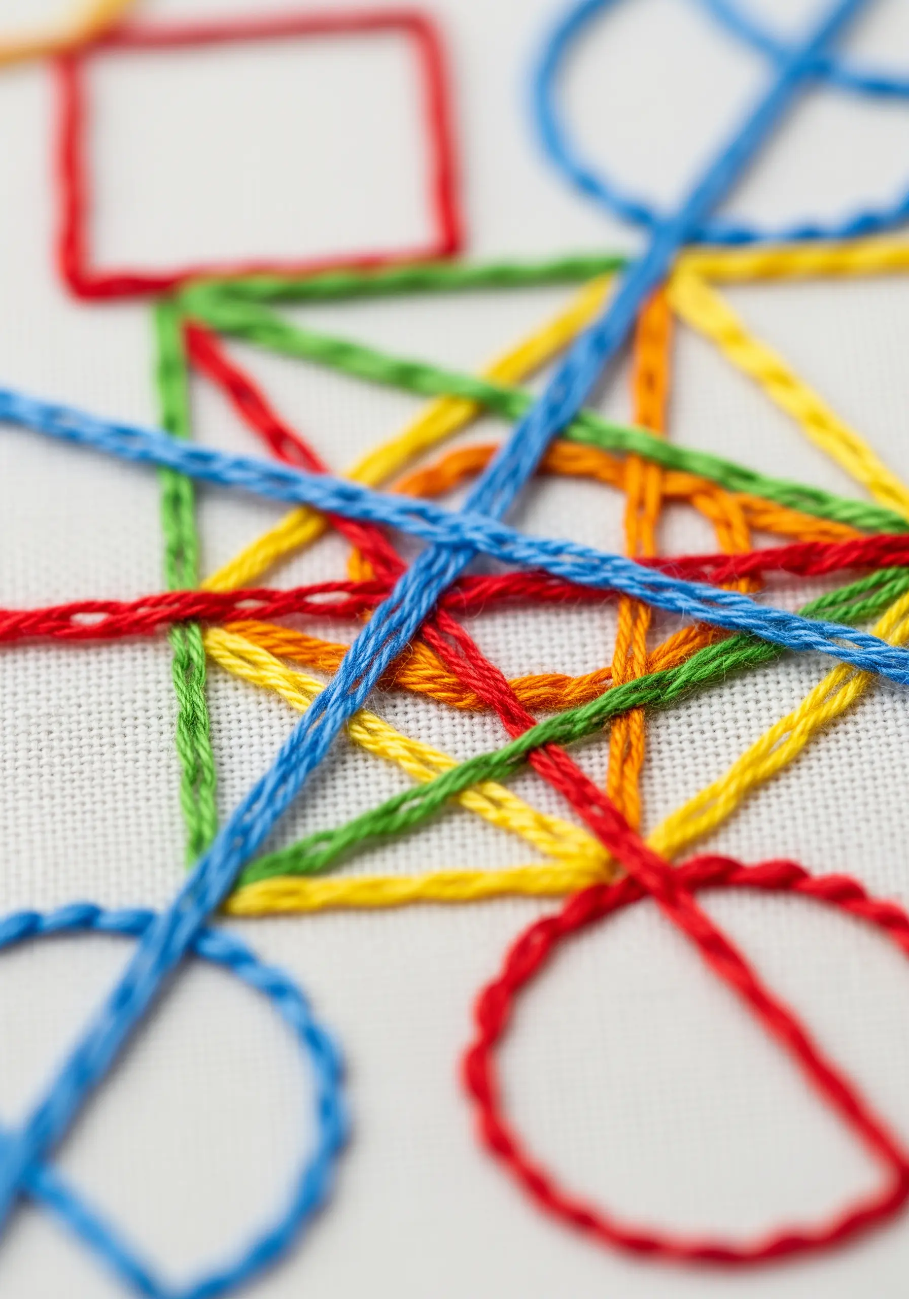 Geometric string art pattern with intersecting colorful lines