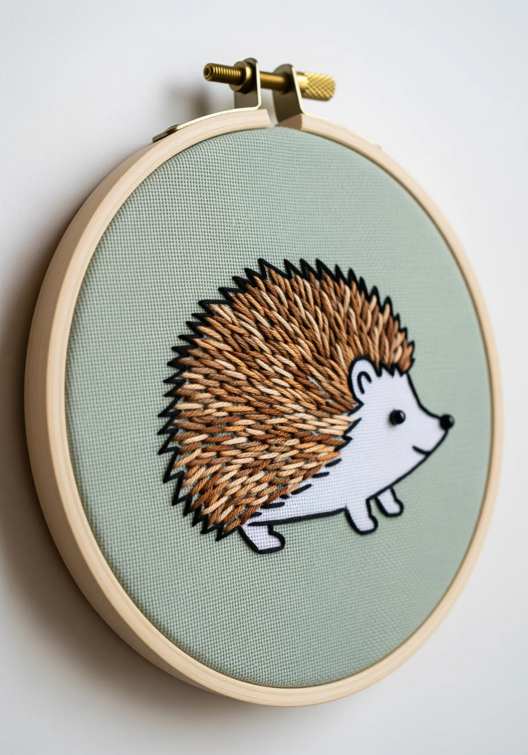 Hedgehog embroidery with layered straight stitches mimicking quills