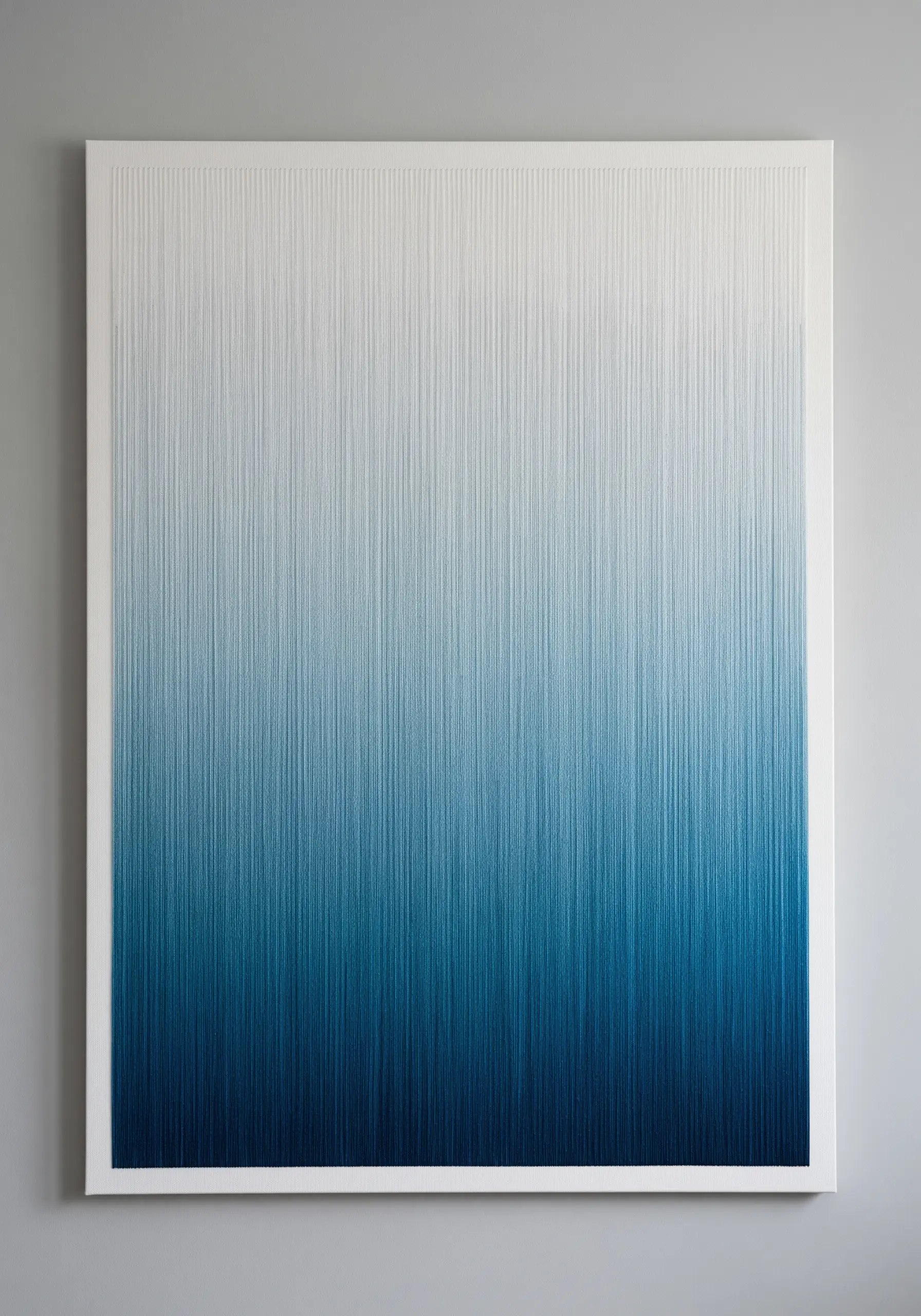 A large-scale linear thread gradient from white to deep blue on a rectangular canvas.