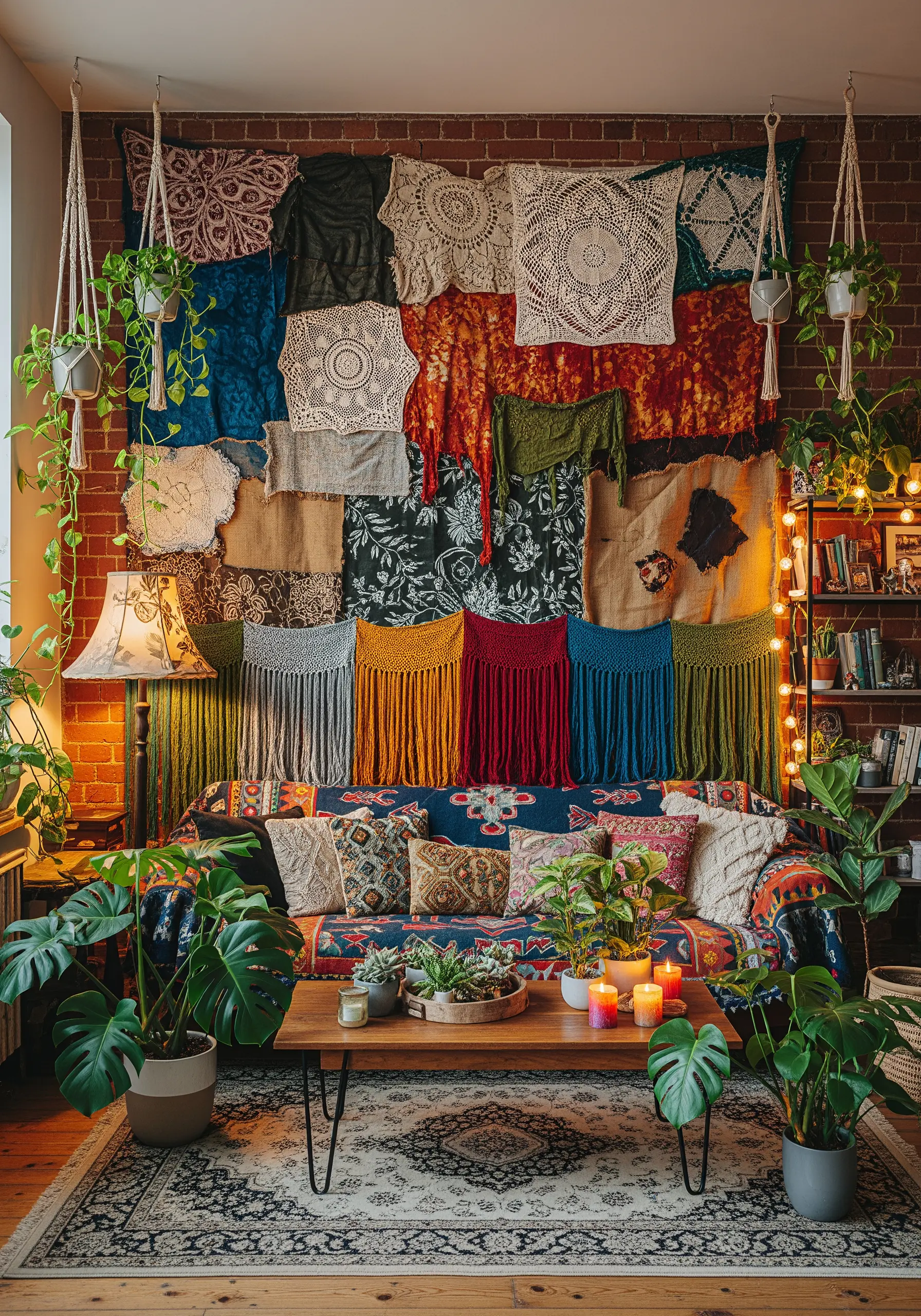 Large scale boho textile wall collage