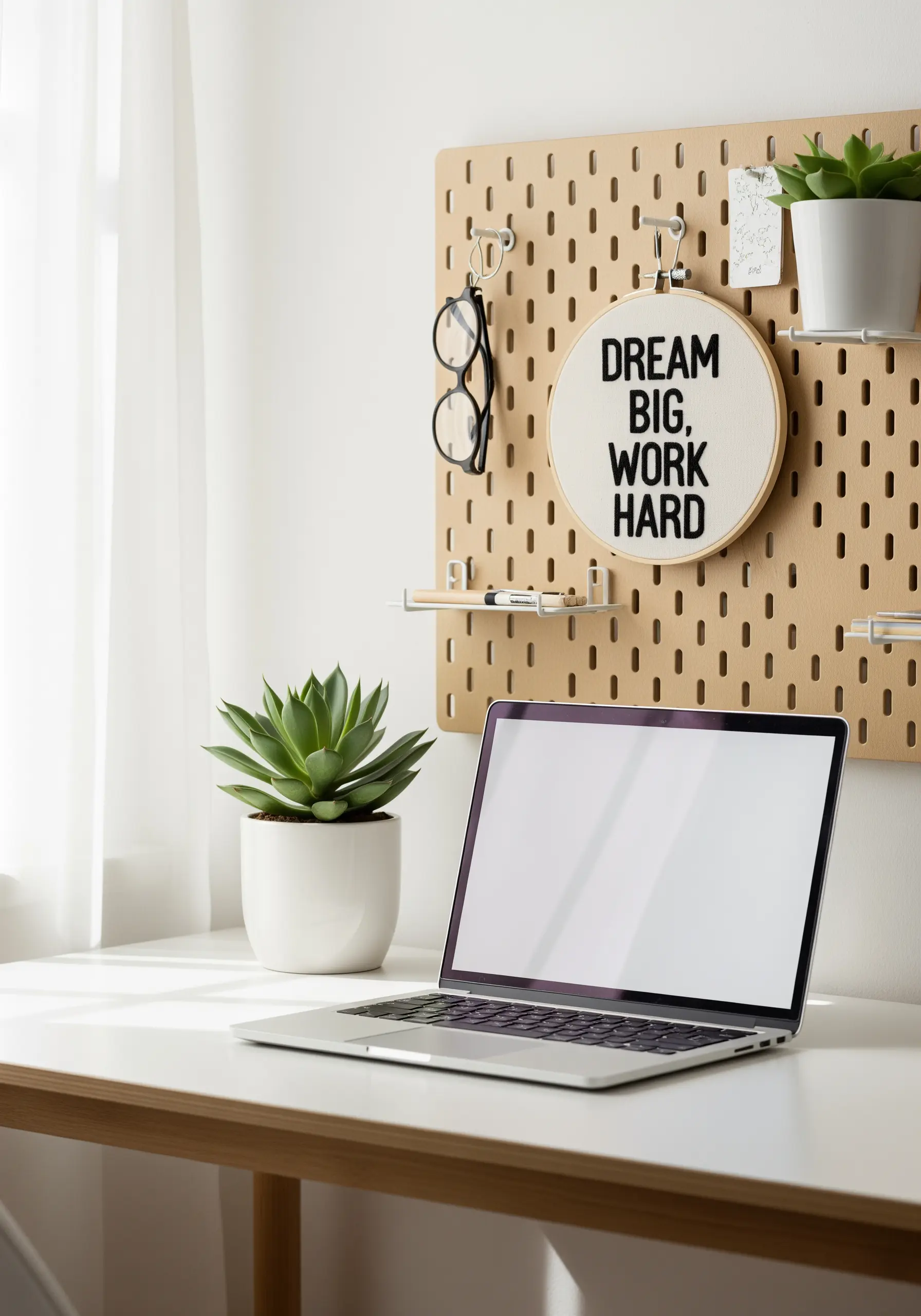 Typography embroidery hoop saying Dream Big Work Hard