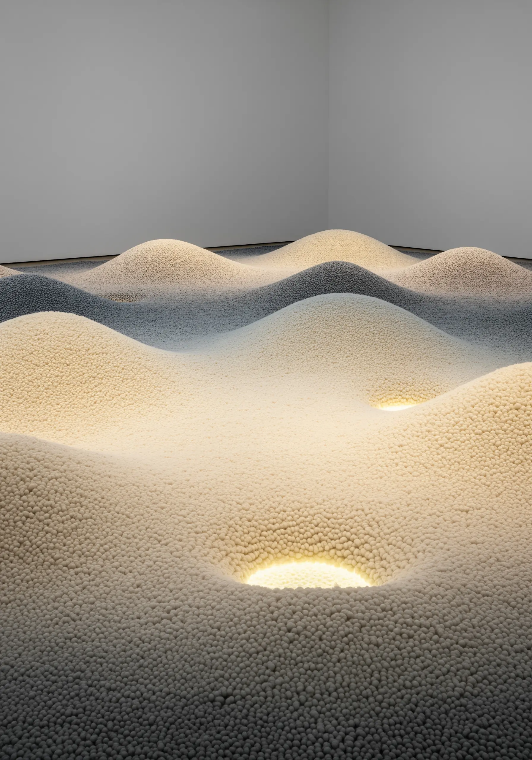 A monochromatic landscape of rolling hills made from dense French knots.