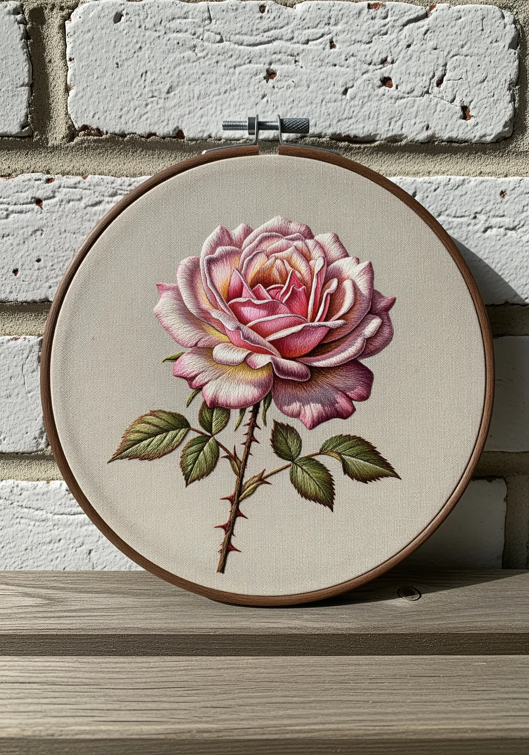 Hyper-realistic thread-painted pink rose showing subtle color gradients and highlights.