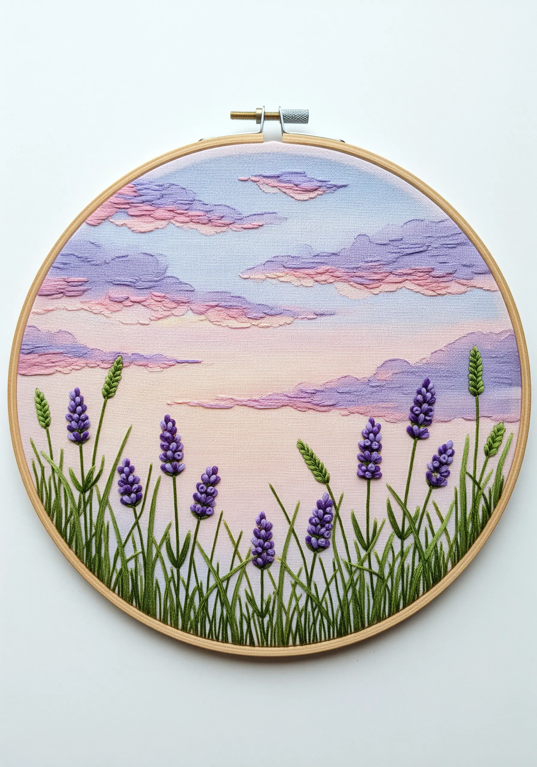 Lavender field with pastel purple and pink sunset