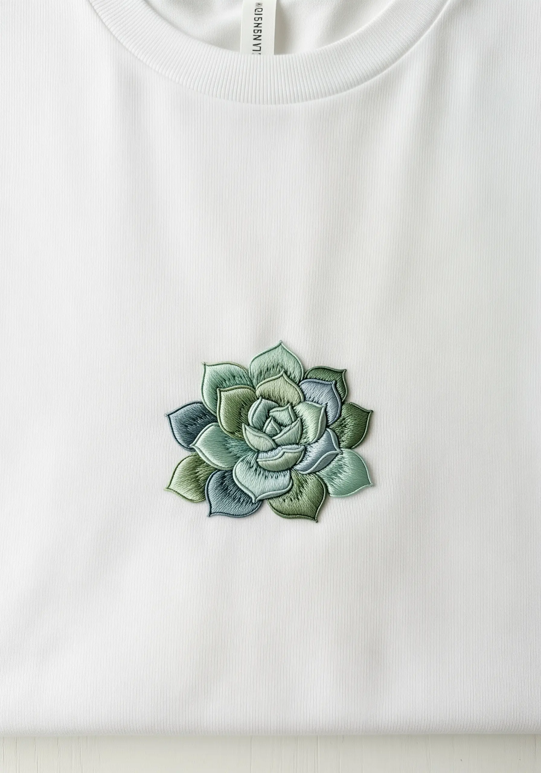 A beautifully shaded succulent embroidered with gradients of green and blue.