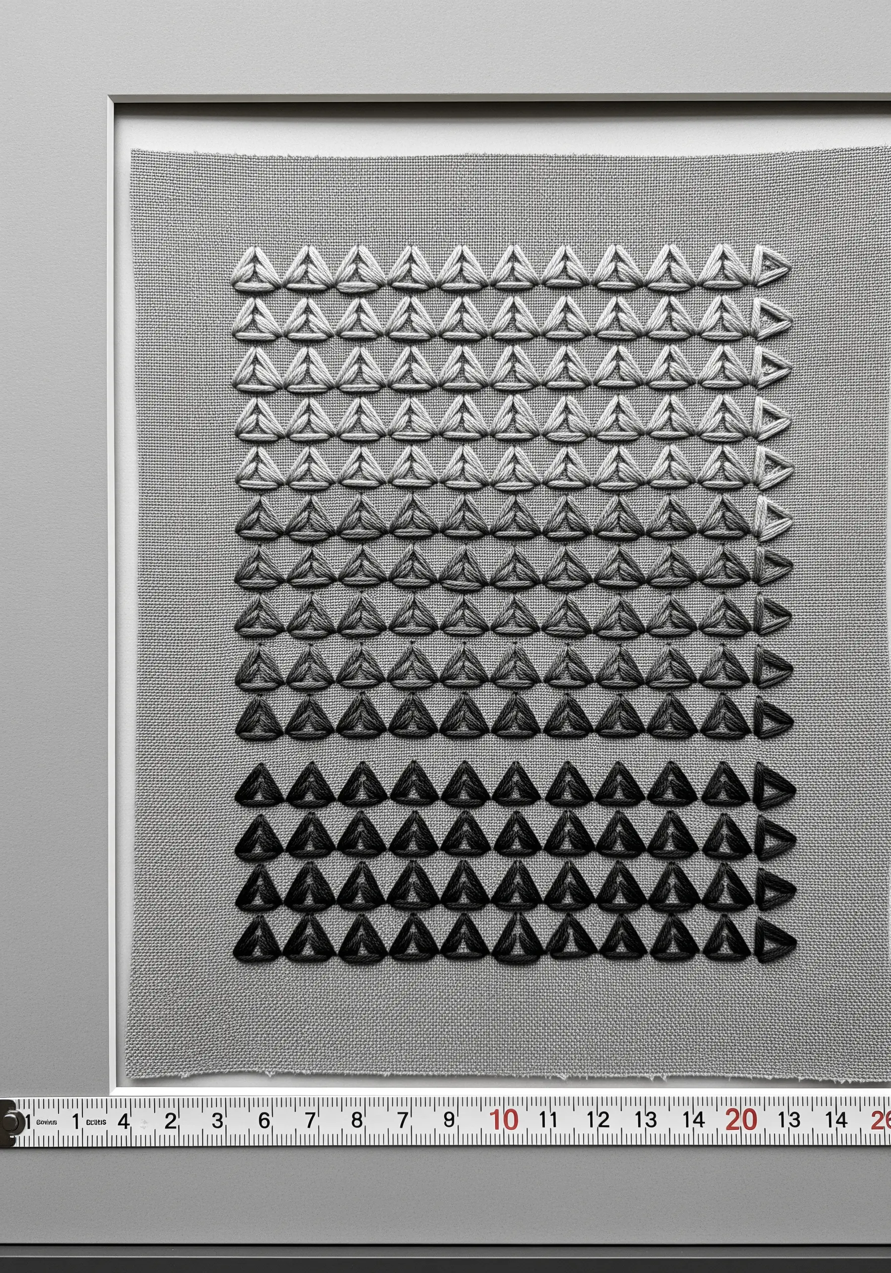 A grid of tiny embroidered triangles creating a monochrome gradient effect.