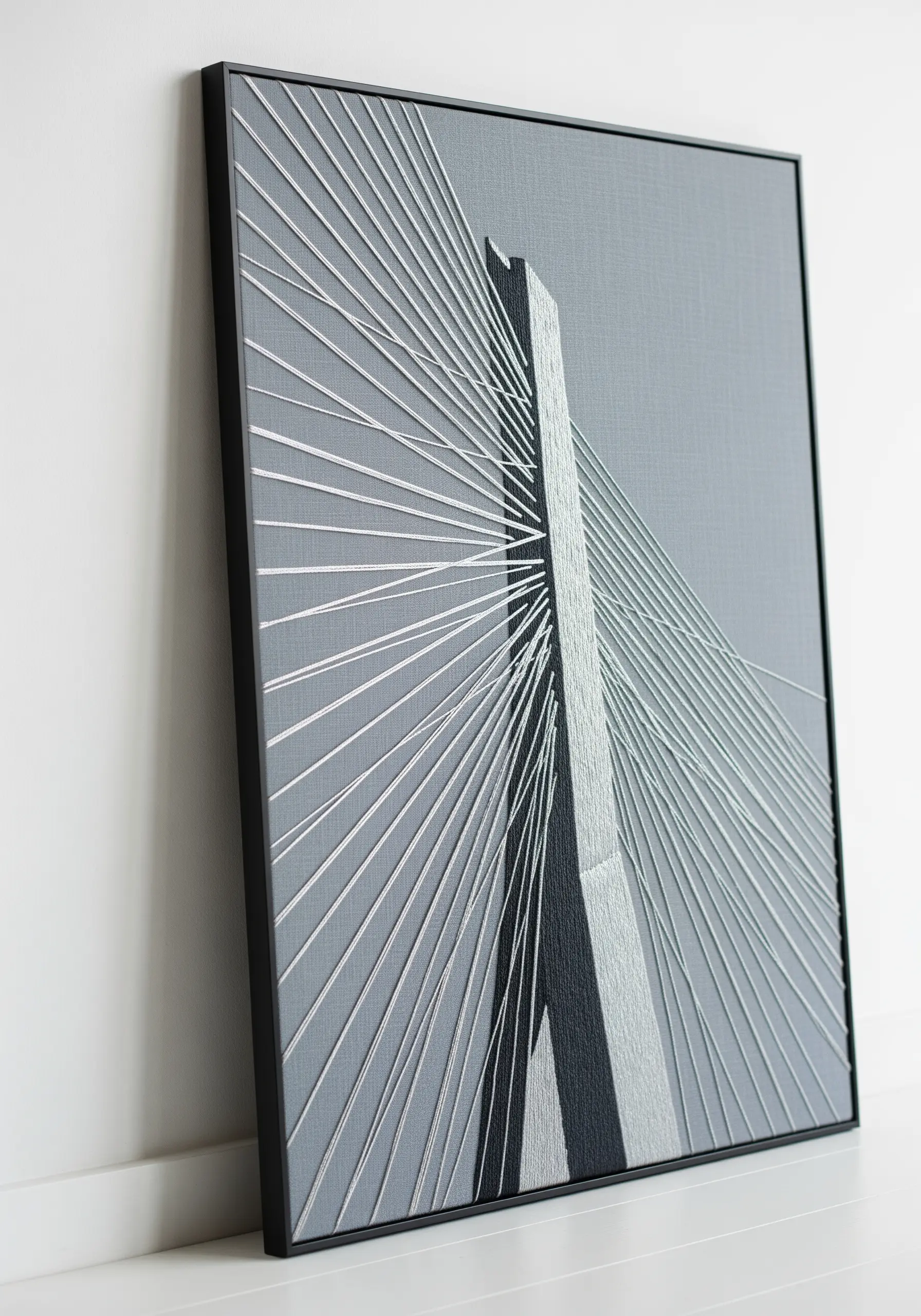 Cable-stayed bridge embroidery using long straight stitches