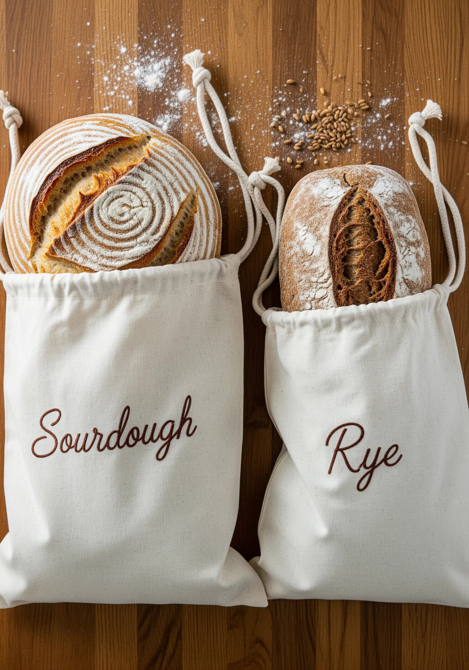Linen bread bags with Sourdough and Rye embroidery