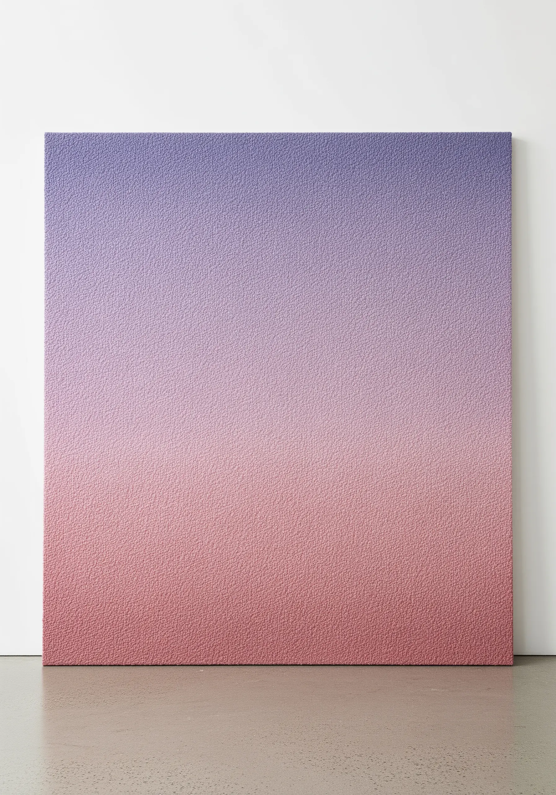 A large canvas covered in French knots creating a soft gradient from lavender to pink.