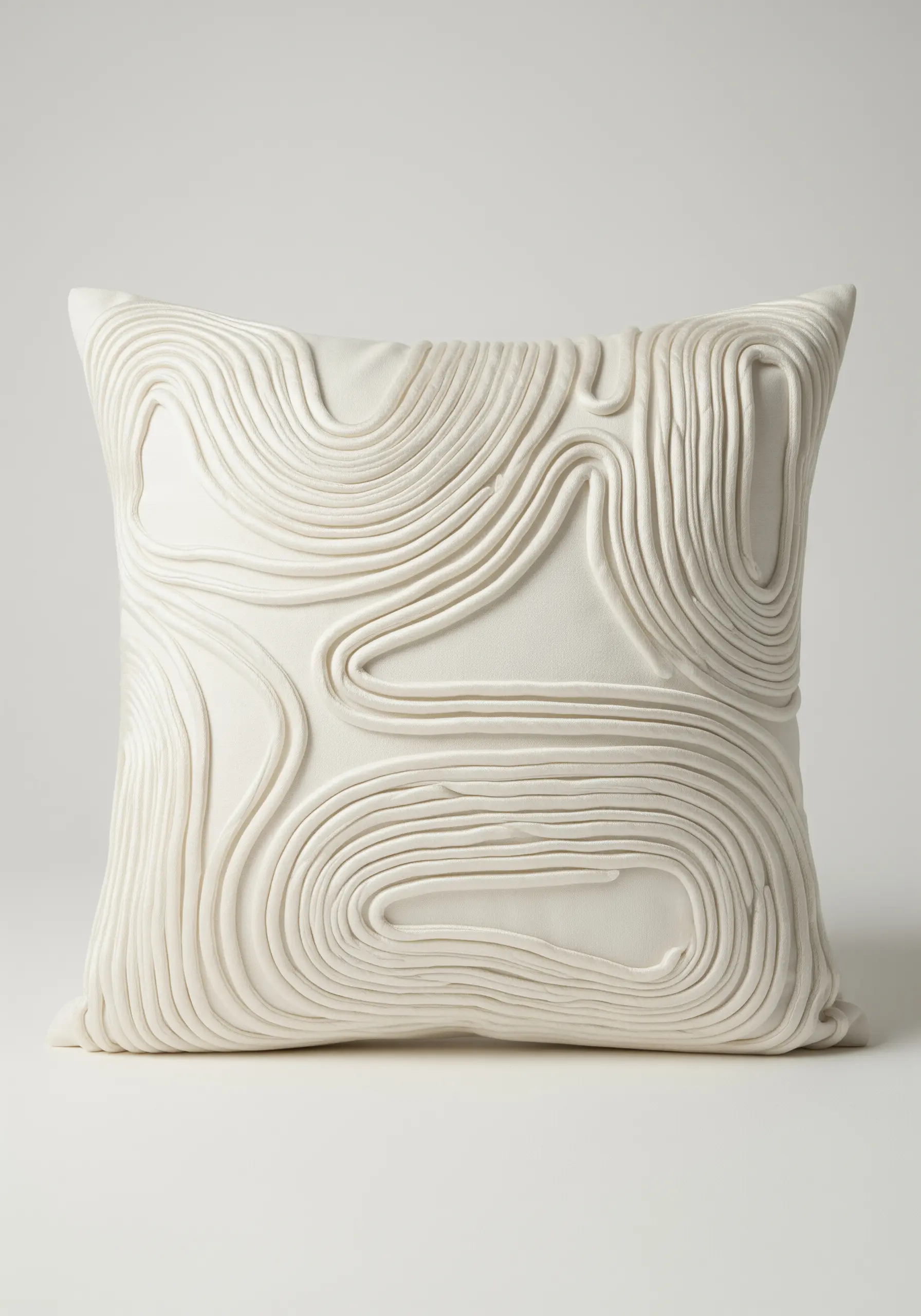 A raised, white topographic pattern on a white pillow, creating a 3D textural effect.