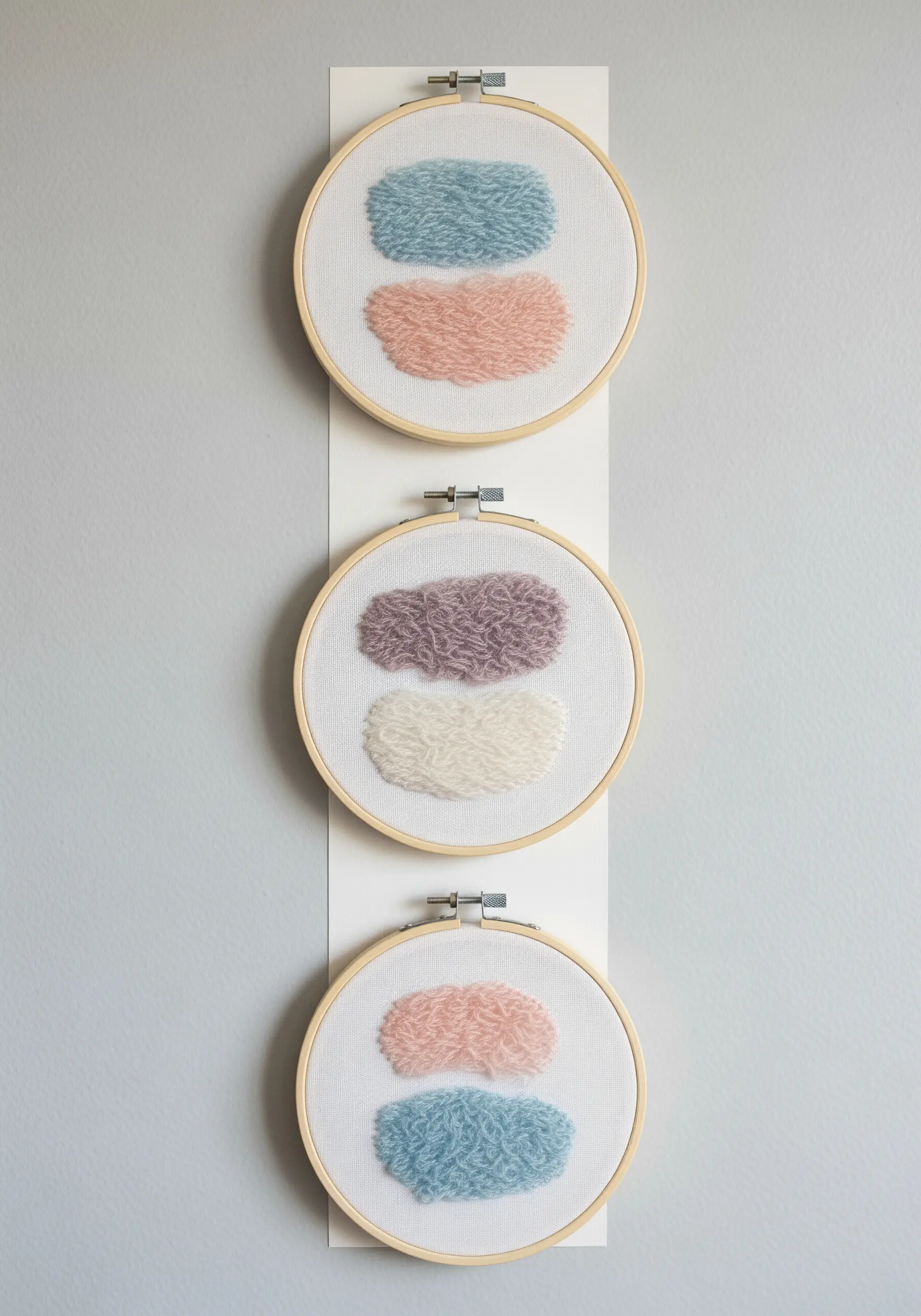 Three small hoops with tufted punch needle textures