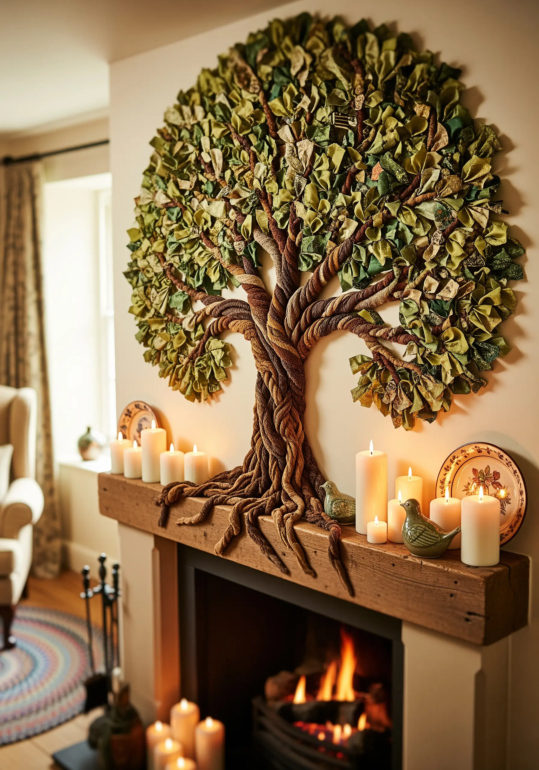 3D tree sculpture made of twisted fabric strips