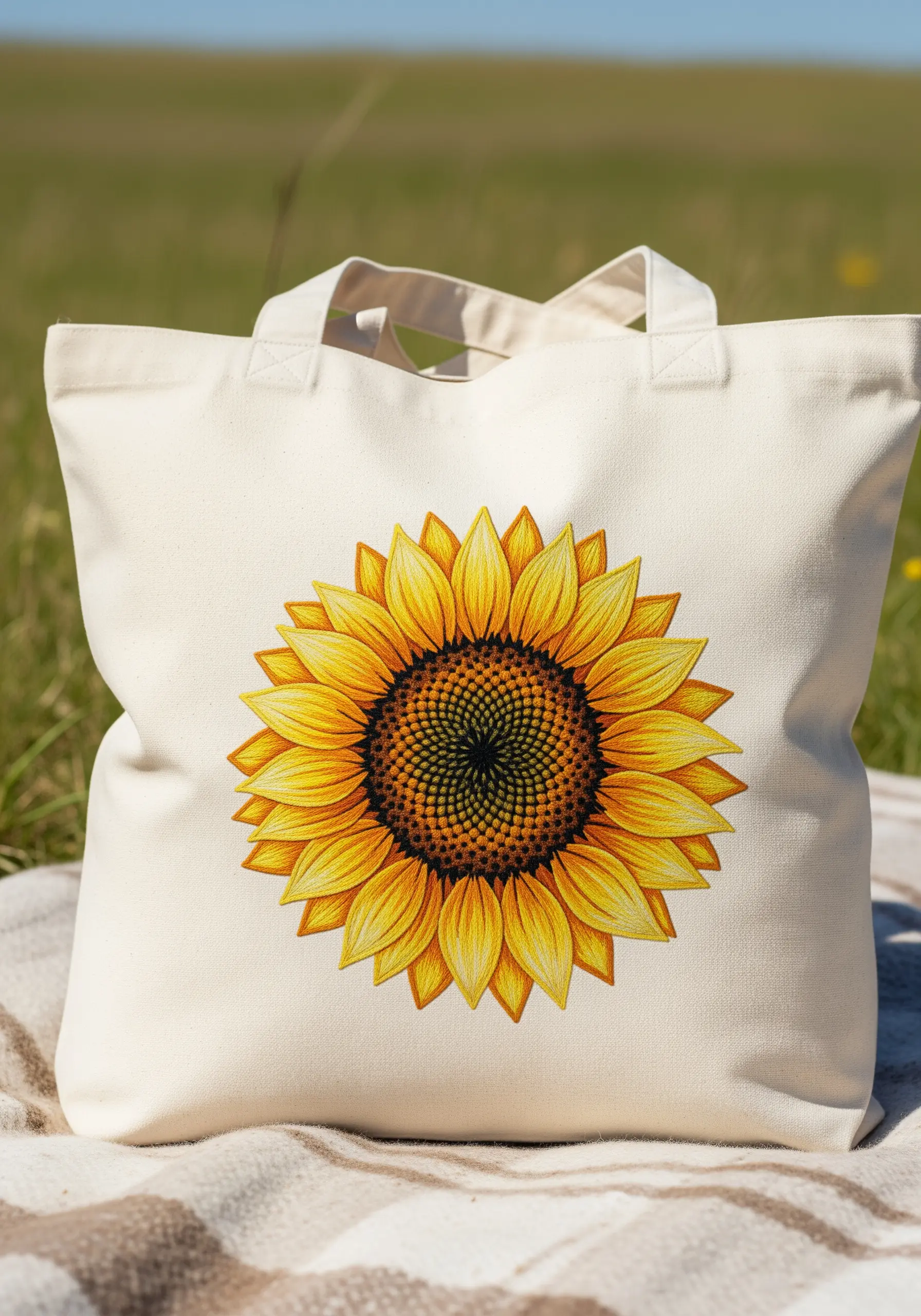 A large, vibrant sunflower with perfectly shaded petals and a textured center.