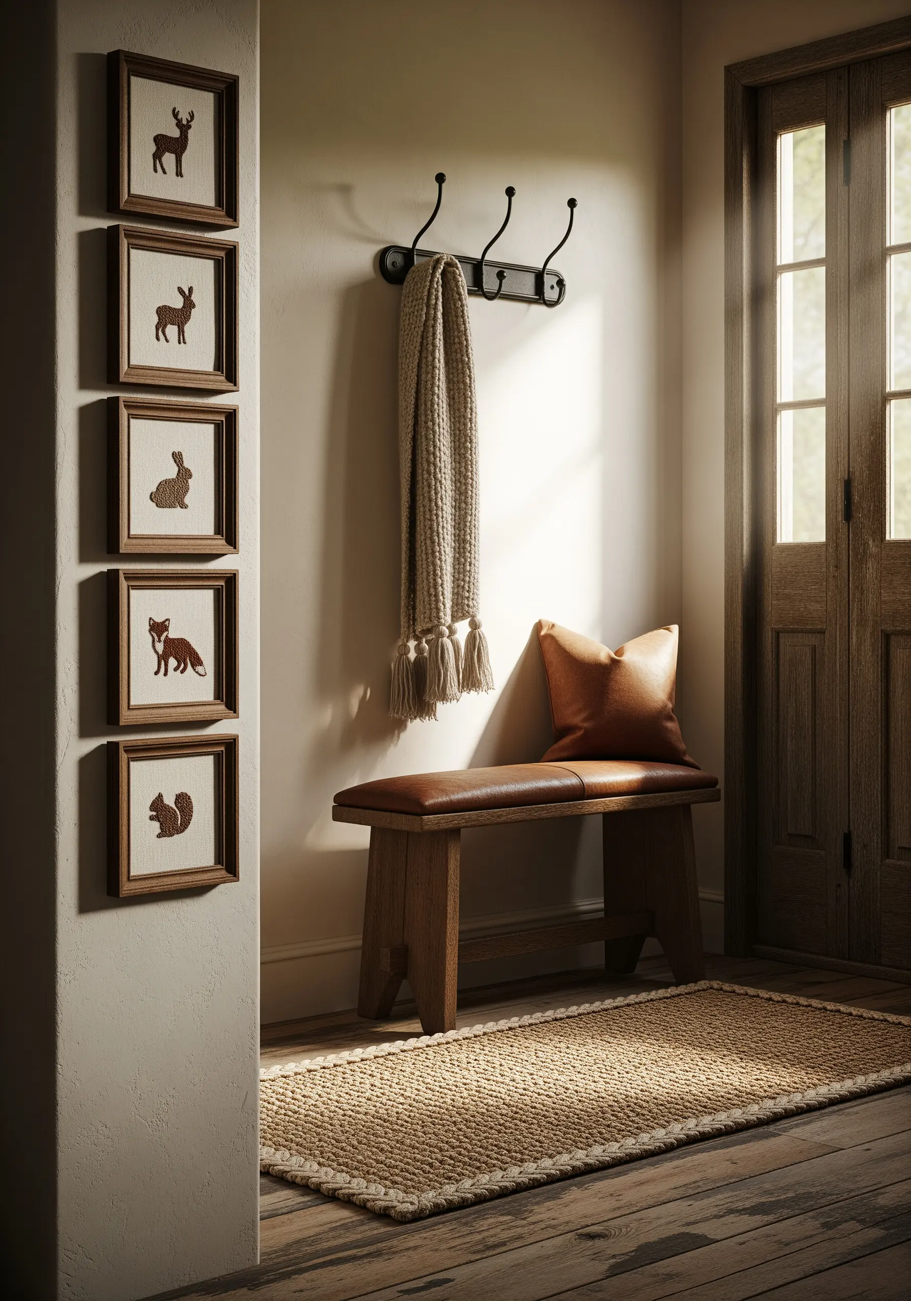 Brown woodland animal silhouette embroidery on square frames